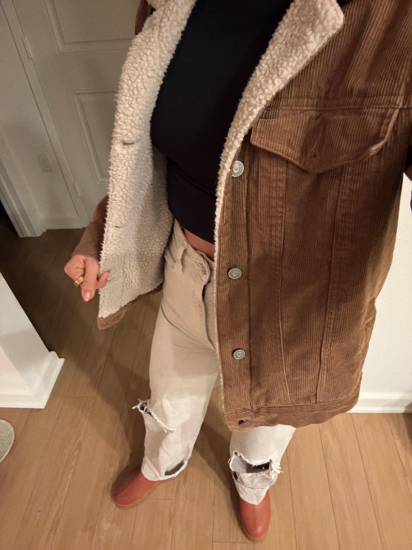 Leather Sheepskin Clogs: Caramel Brown Fur Boots with Patterned Trim