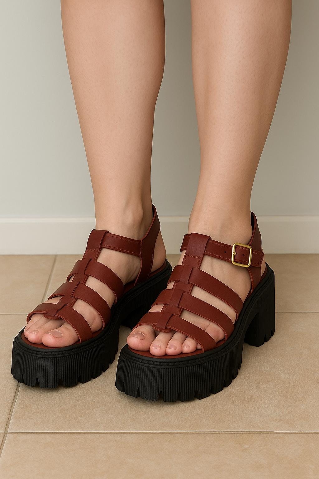 Red Leather Platform Sandals: Mexican Huarache Style