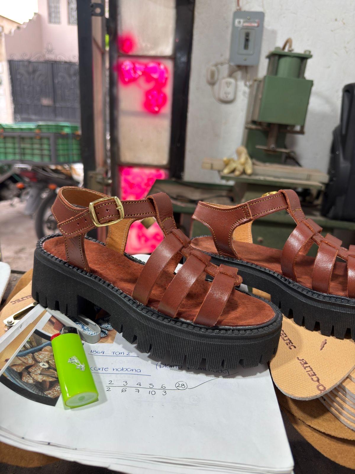Red Leather Platform Sandals: Mexican Huarache Style