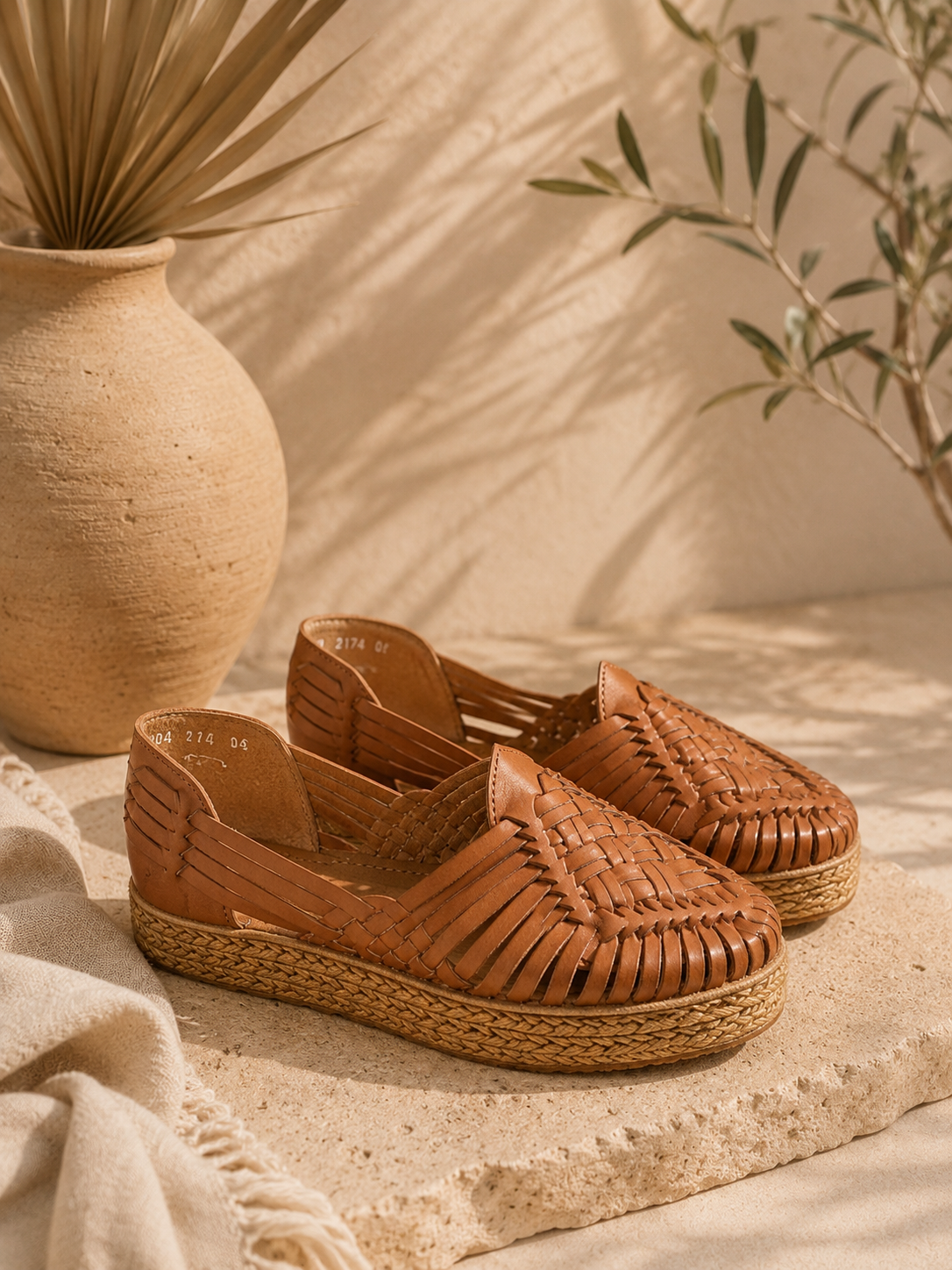 Tan Leather Huarache Espadrilles: Mexican Artisanal Sandals