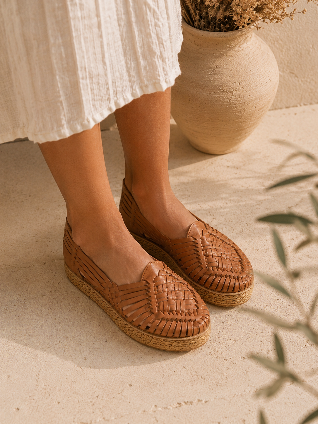 Tan Leather Huarache Espadrilles: Mexican Artisanal Sandals