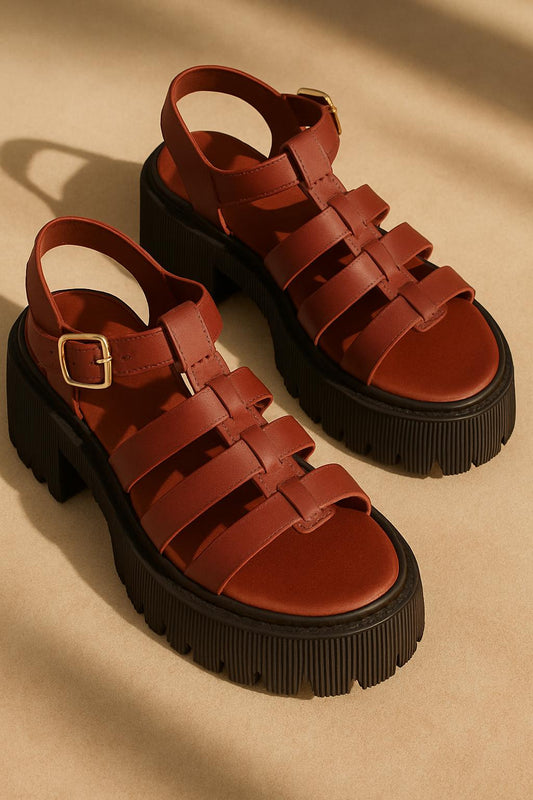 Red Leather Platform Sandals: Mexican Huarache Style