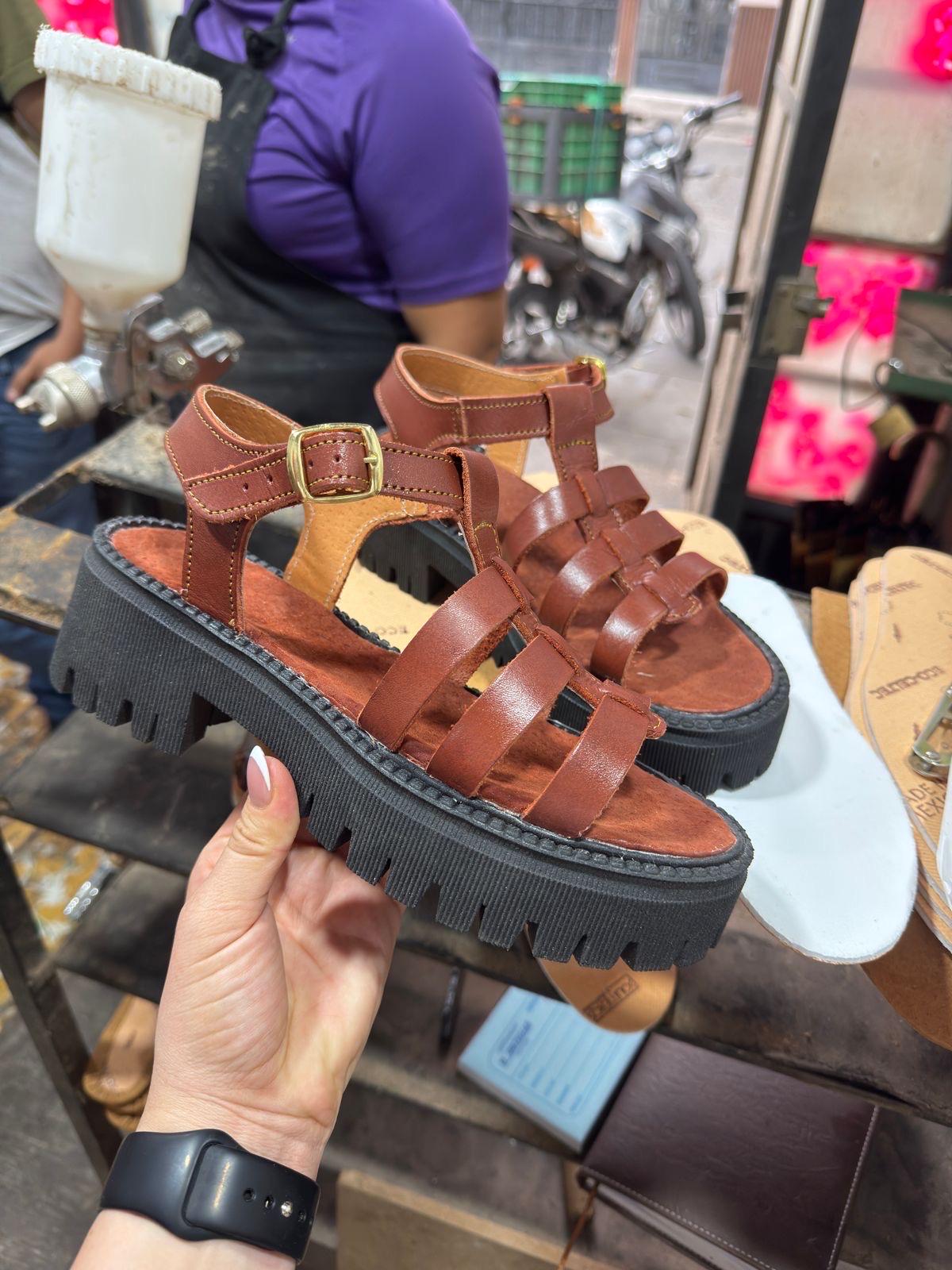 Red Leather Platform Sandals: Mexican Huarache Style