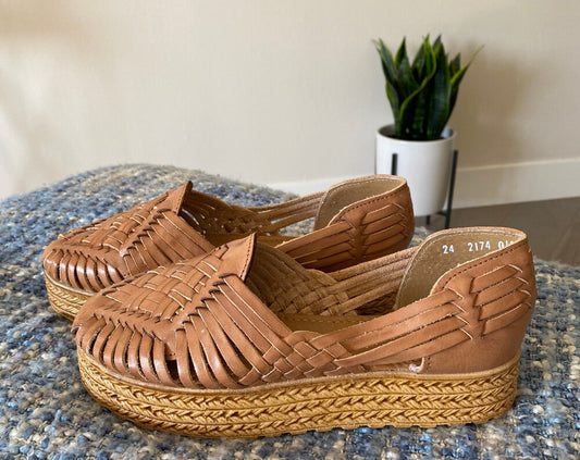 Tan Leather Huarache Espadrilles: Mexican Artisanal Sandals