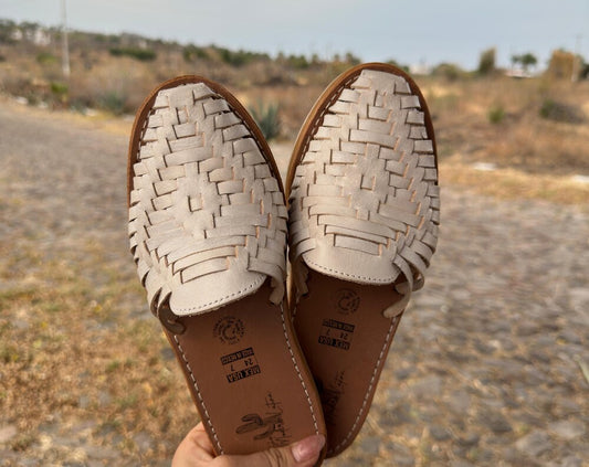 Off White Leather Huarache Mules: Mexican Artisanal Sandals