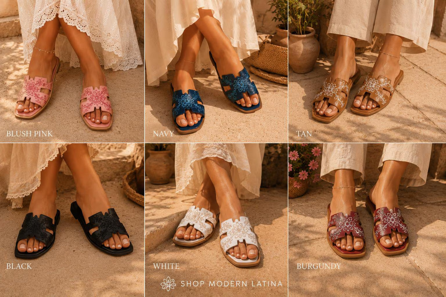 Embroidered Leather Slide Sandals for Women | Handmade Mexican Huarache Slides