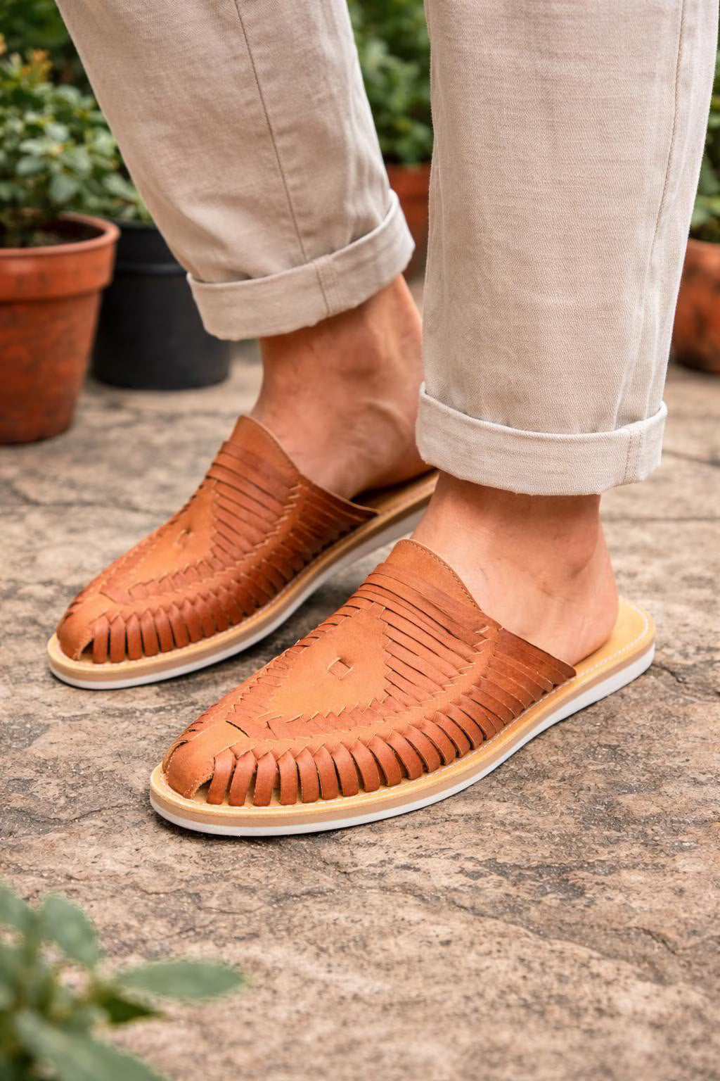 Men's Leather Huaraches Mules, Mexican Artisan Slip On Sandals, Boho Shoes for Men, Gift for Him