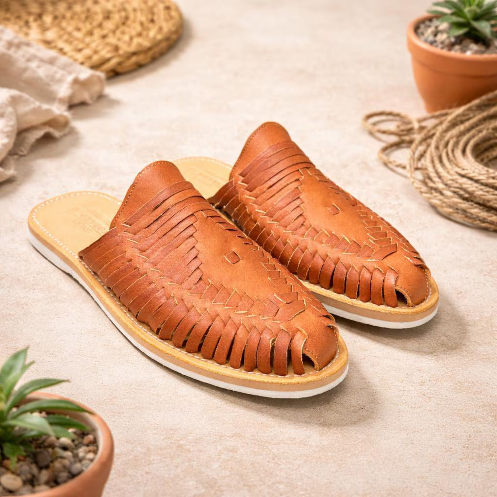 Men's Leather Huaraches Mules, Mexican Artisan Slip On Sandals, Boho Shoes for Men, Gift for Him